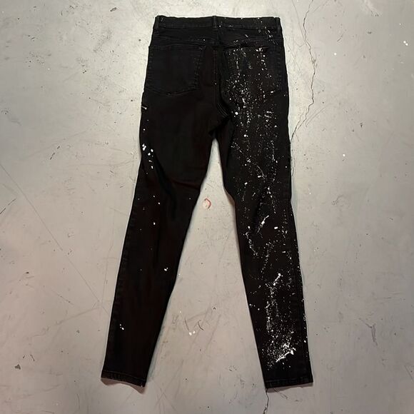 Custom DYNDNM Kate Upcycled Size 27 Black + White Paint Splatter Motto Jeggings - Picture 5 of 8